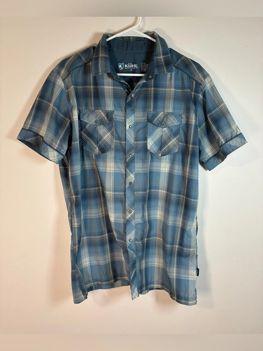 Kuhl Konquer Short Sleeve Shirt, Snap Front, Blue/Gray, Men’s Medium
